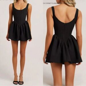 Heiress Beverly Hills Mini Black Dress Corset Flared Crepe size S